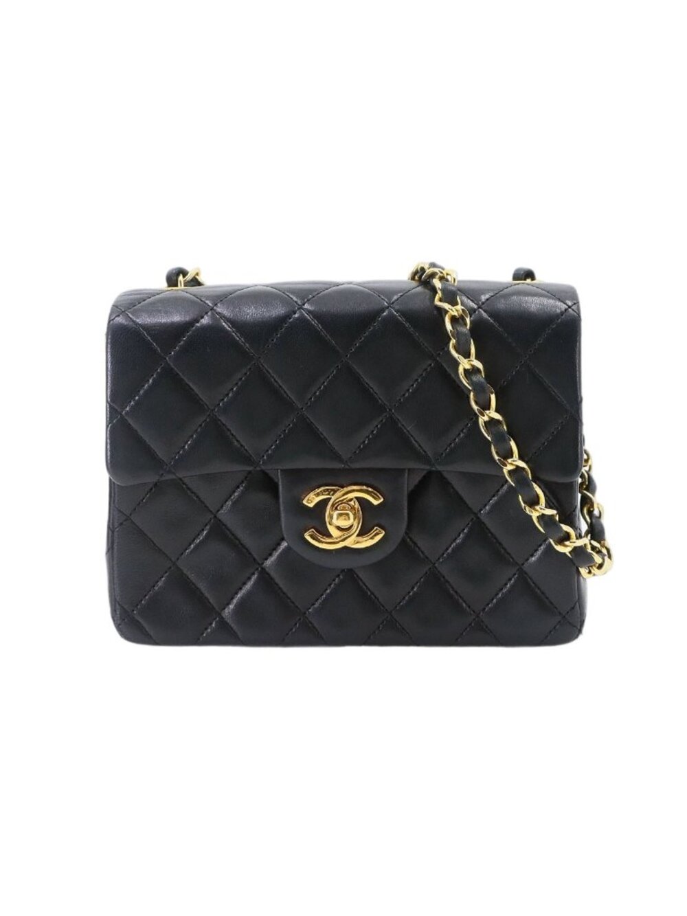 Chanel Mini Quilted Chain Shoulder Bag Lambskin Black Gold Vintage